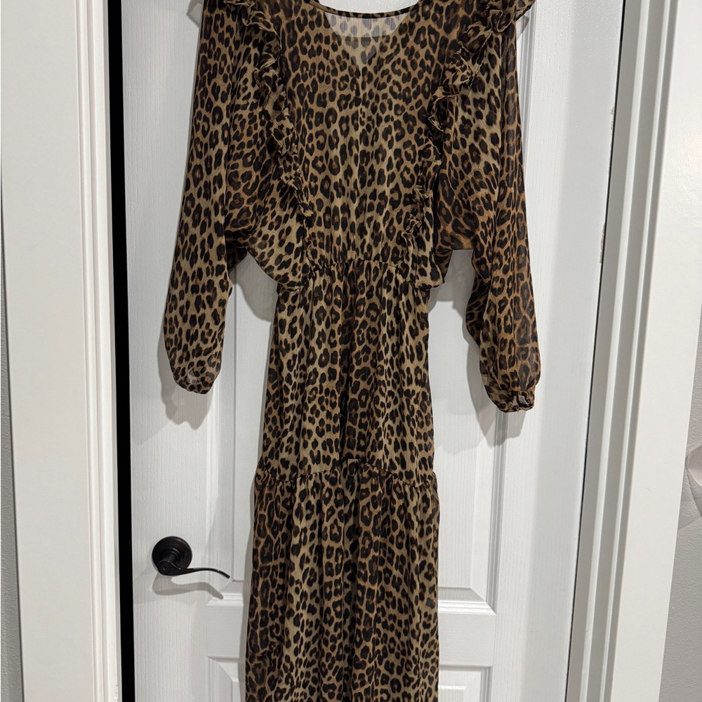 H&M Brown Leopard Long Sleeve Dress